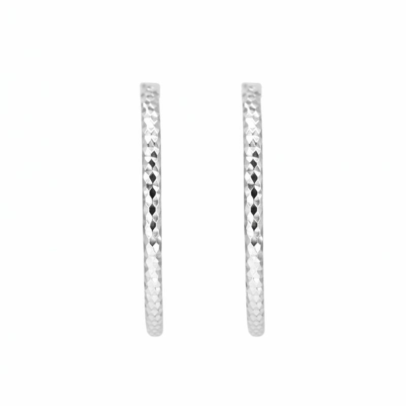 Sterling Silver Diamond-Cut 2mm Hoop Earrings