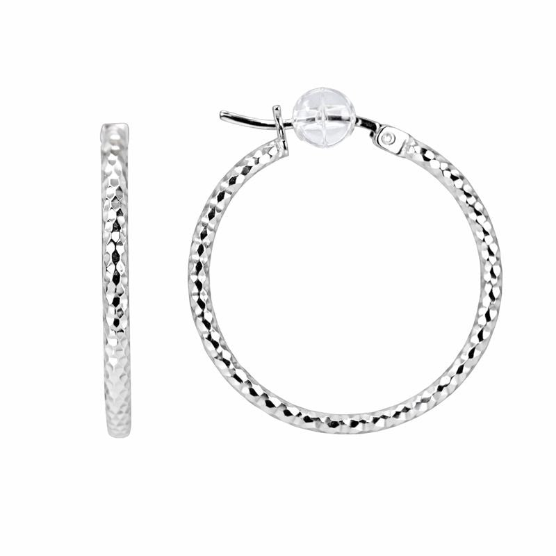 Sterling Silver Diamond-Cut 2mm Hoop Earrings