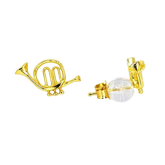 14K Yellow Gold French Horn Stud Earrings