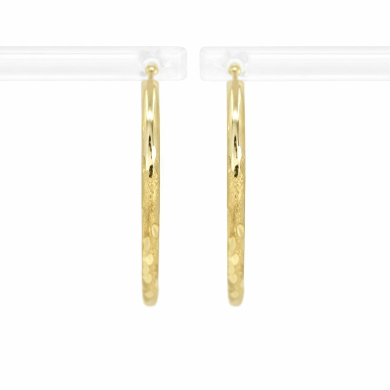 10K Gold Satin Diamond-Cut Endless 1.5mm Hoop Earrings