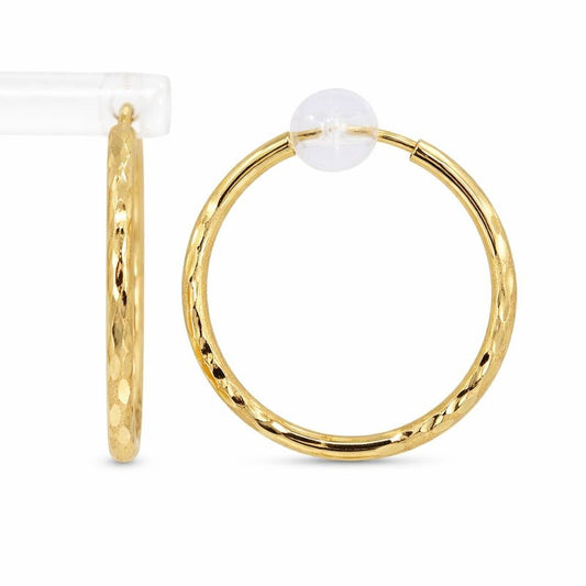 10K Gold Satin Diamond-Cut Endless 1.5mm Hoop Earrings