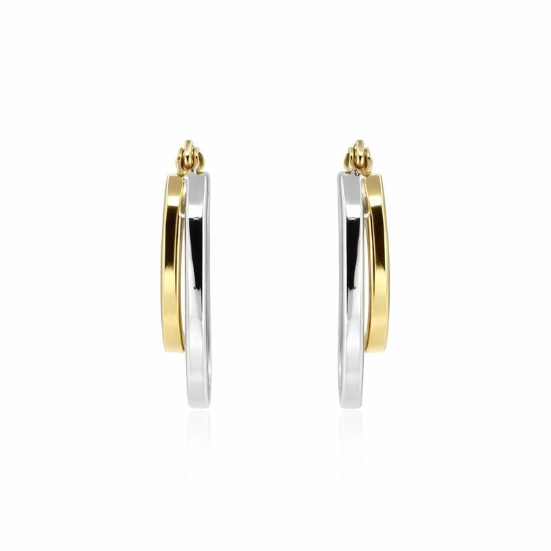 14K Yellow & White Gold Double Hoop Earrings