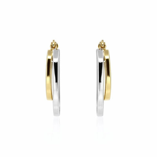 14K Yellow & White Gold Double Hoop Earrings