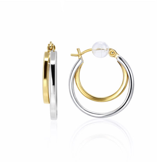 14K Yellow & White Gold Double Hoop Earrings