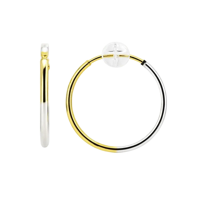 14K Two-Tone White & Yellow Gold High Polish Endless 1.3mm Hoop Earrings