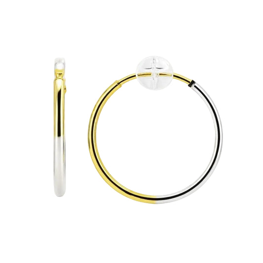 14K Two-Tone White & Yellow Gold High Polish Endless 1.3mm Hoop Earrings