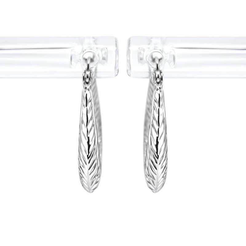 10K White Gold Diamond Cut Oval Hoop Earrings