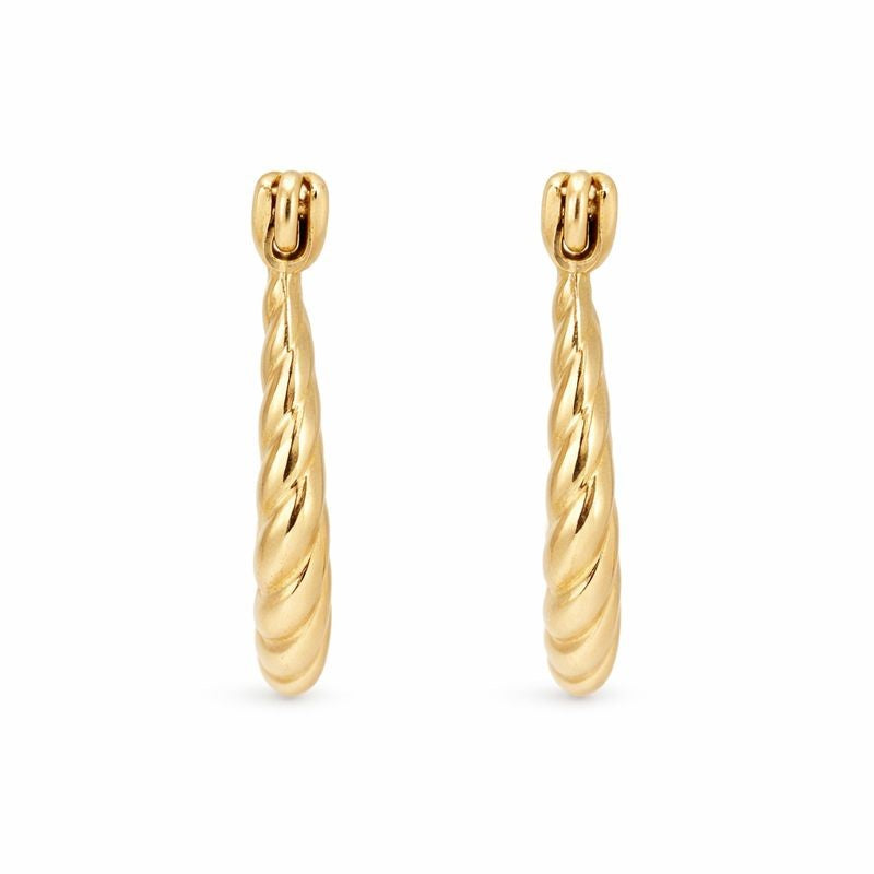 10K Yellow Gold High Polish Swirl Design Hoop Earrings