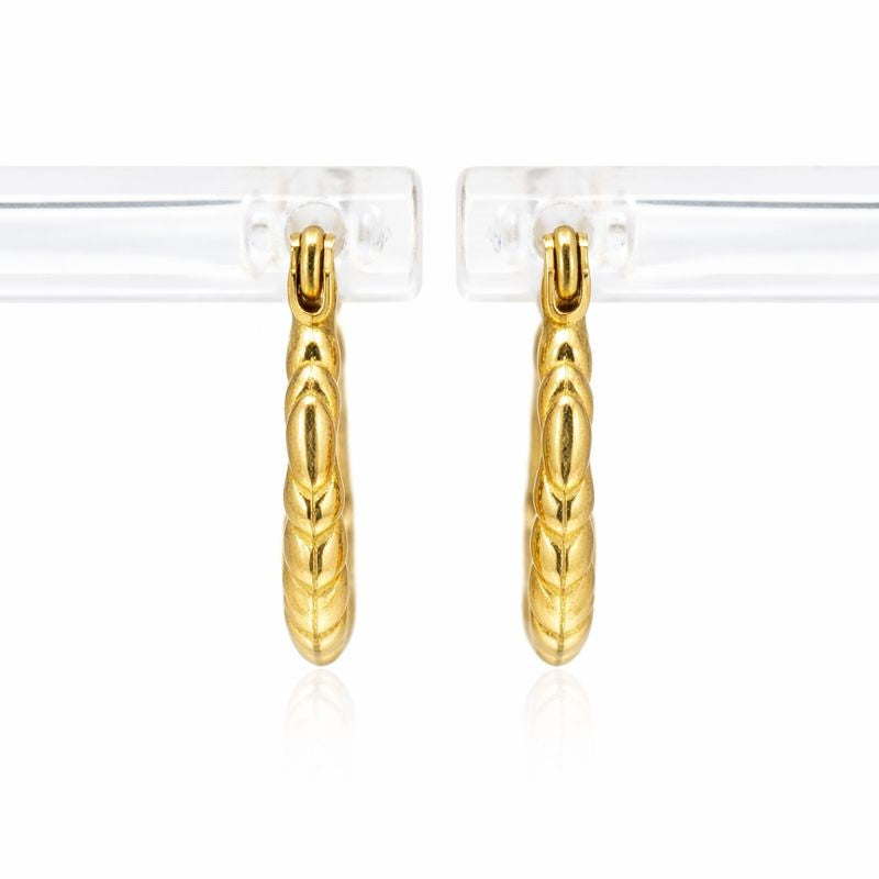 10K Yellow Gold High Polish Design Hoop Earrings