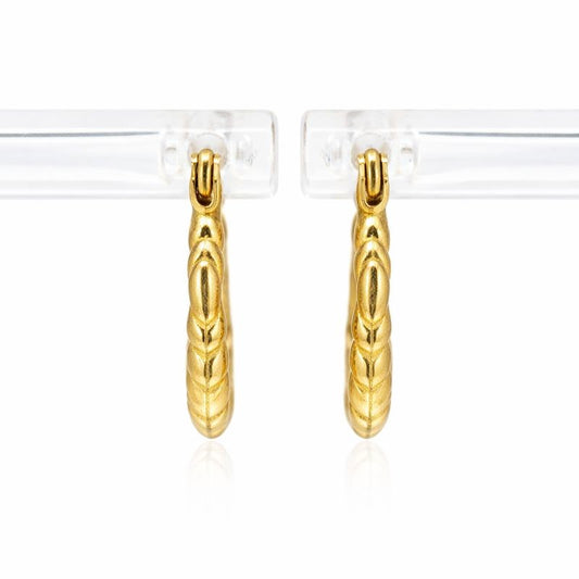 10K Yellow Gold High Polish Design Hoop Earrings