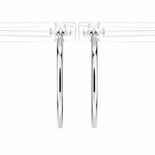 14K White Gold High Polish 1.3mm Hoop Earrings