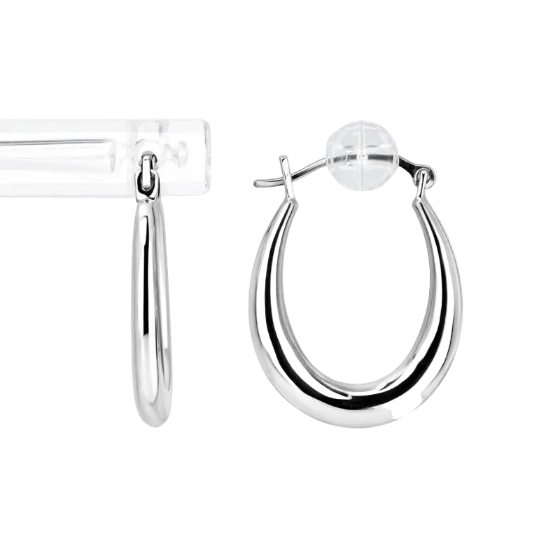 10K White Gold High Polish Oval Hoop Earrings