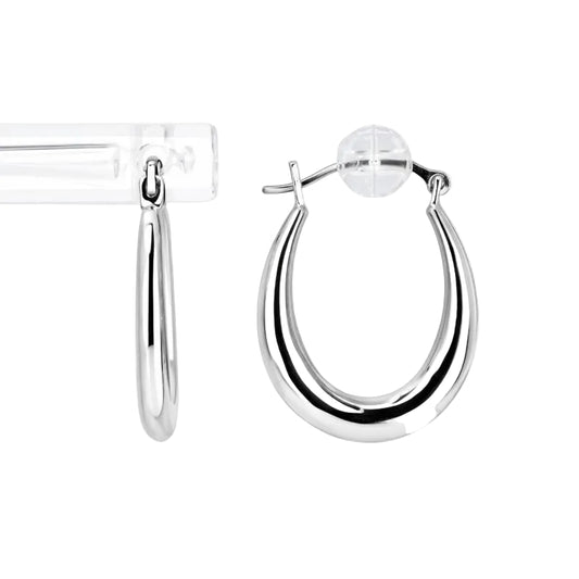 10K White Gold High Polish Oval Hoop Earrings