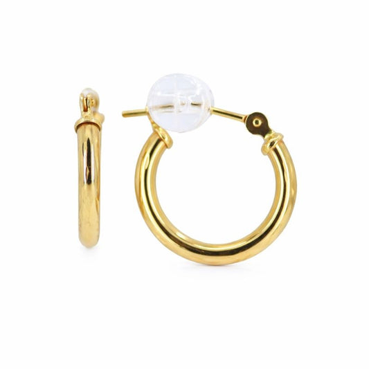14K Yellow Gold Small Diamond Cut 2mm Hoop Earrings