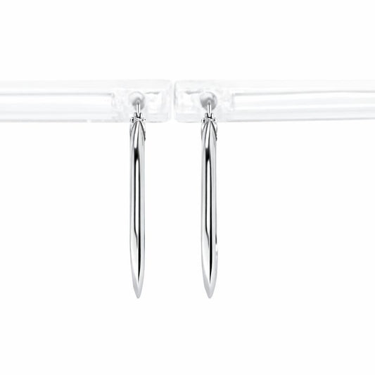 14K White Gold High Polish Knife-Edge Hoop Earrings