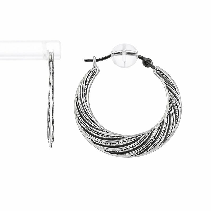 10K White Gold High Polish Round Swirl Hoop Earrings