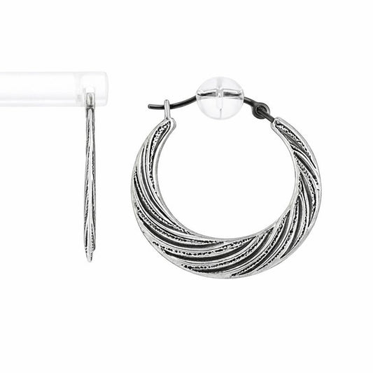 10K White Gold High Polish Round Swirl Hoop Earrings