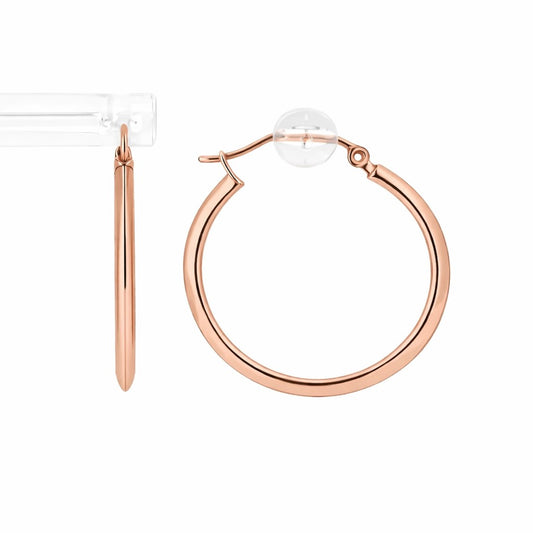 10K Rose Gold High Polish Knife Edge 1.5mm Hoop Earrings