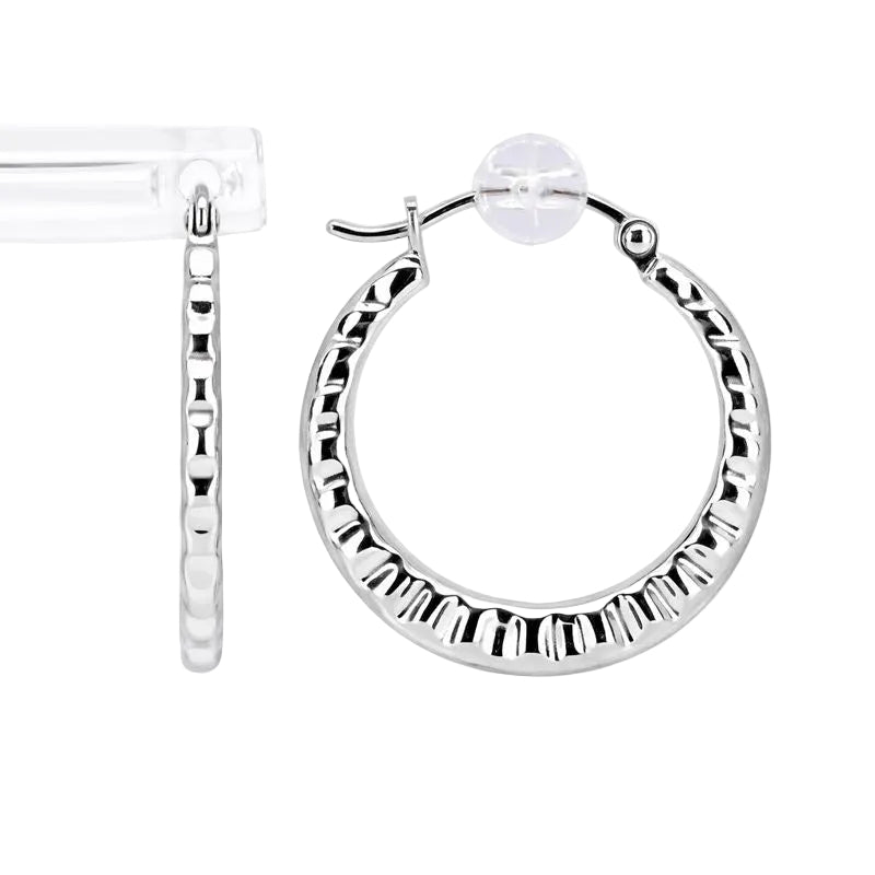14K White Gold Scallop Hoop Earrings