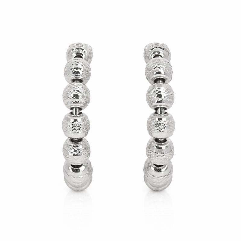 14K White Gold Moon-Cut Bead J Hoop Stud Earrings