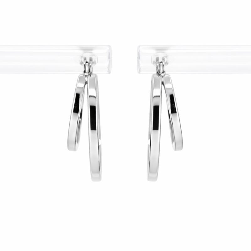 10K White Gold High Polish Double Circle Hoop Earrings