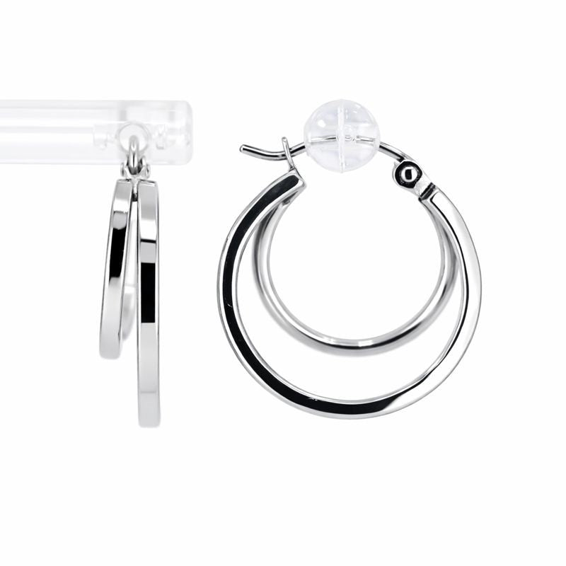 10K White Gold High Polish Double Circle Hoop Earrings