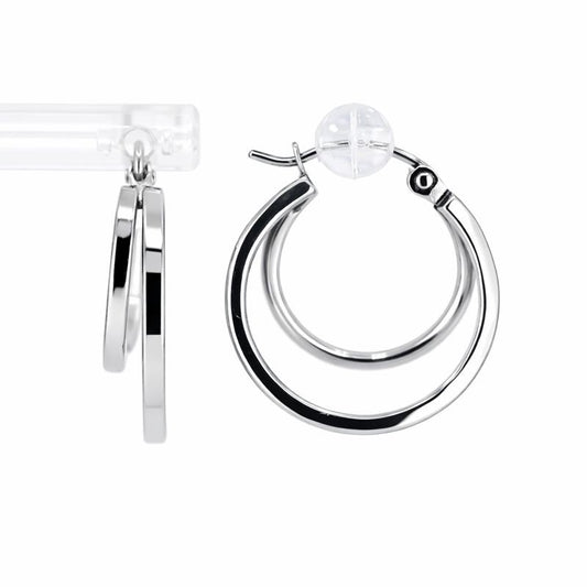 10K White Gold High Polish Double Circle Hoop Earrings