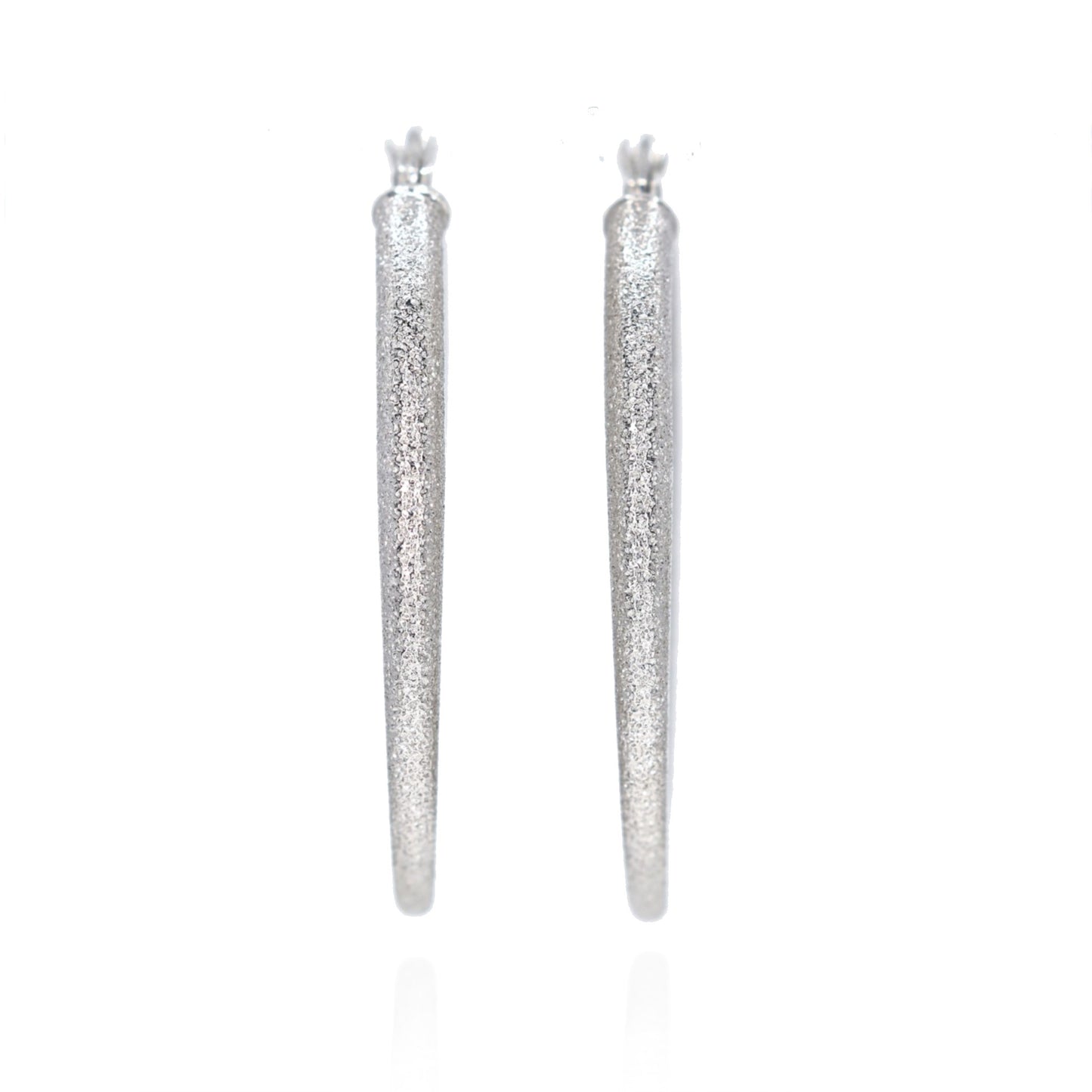 10K White Gold Laser Cut Flat Oval Hoop Earrings