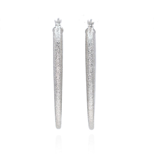 10K White Gold Laser Cut Flat Oval Hoop Earrings