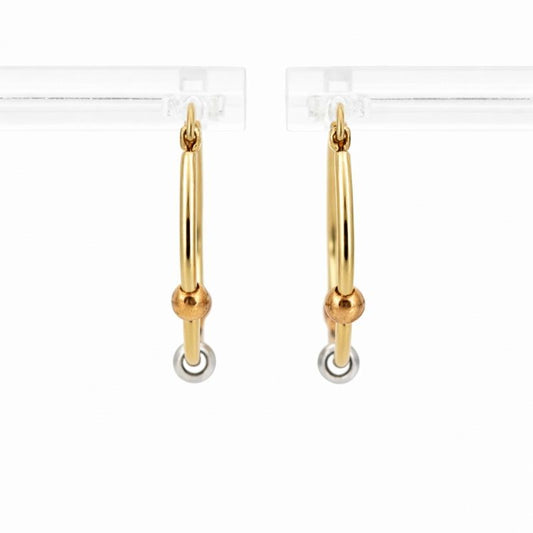 10K Tri-Color Gold Diamond-Cut Bead Hoop Earrings