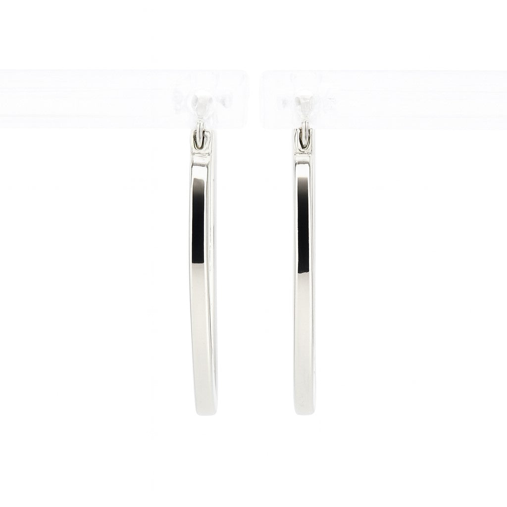 14K White Gold Square Tube Oval Hoop Earrings