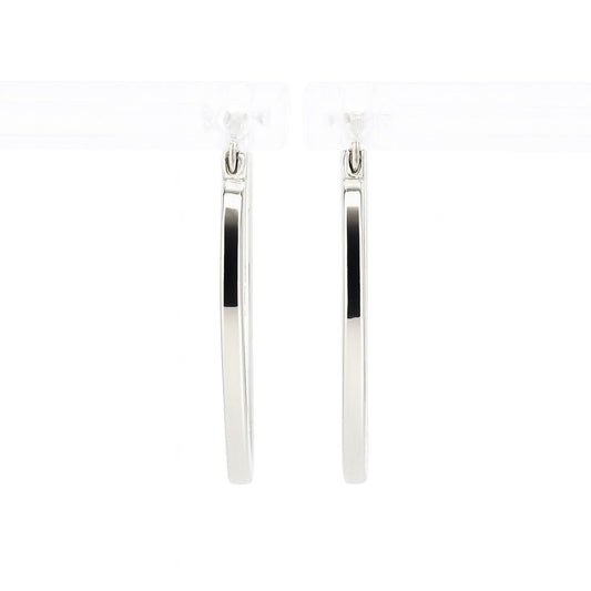 14K White Gold Square Tube Oval Hoop Earrings