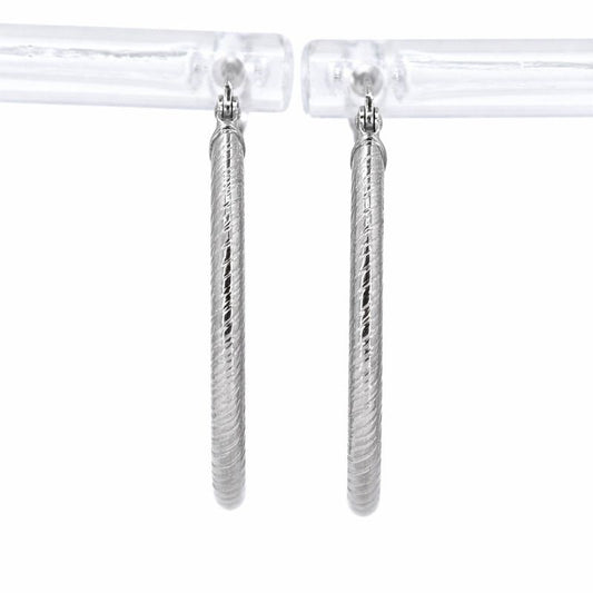 14K White Gold Textured Knife Edge Circle Hoop Earrings