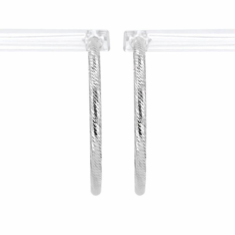14K White Gold Diamond Cut Candy Cane 3mm Hoop Earrings