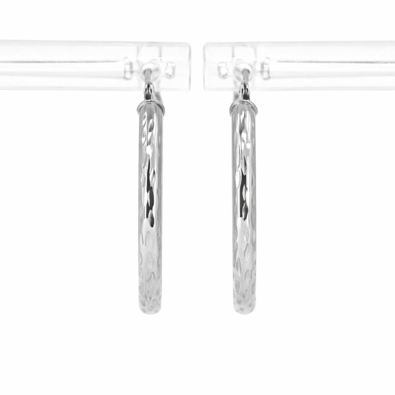14K White Gold Diamond Cut Circle 2mm Hoop Earrings