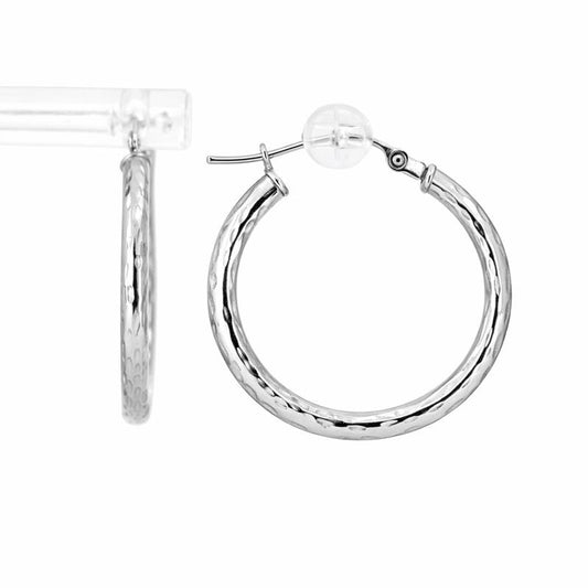 14K White Gold Diamond Cut Circle 2mm Hoop Earrings