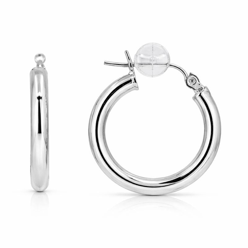 14K White Gold High Polish 3mm Circle Hoop Earrings