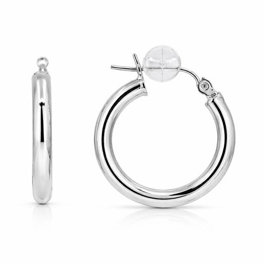 14K White Gold High Polish 3mm Circle Hoop Earrings