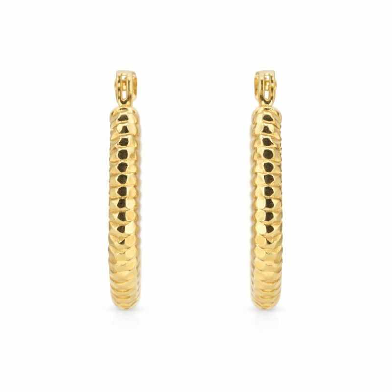 14K Yellow Gold Diamond Cut 3mm Hoop Earrings