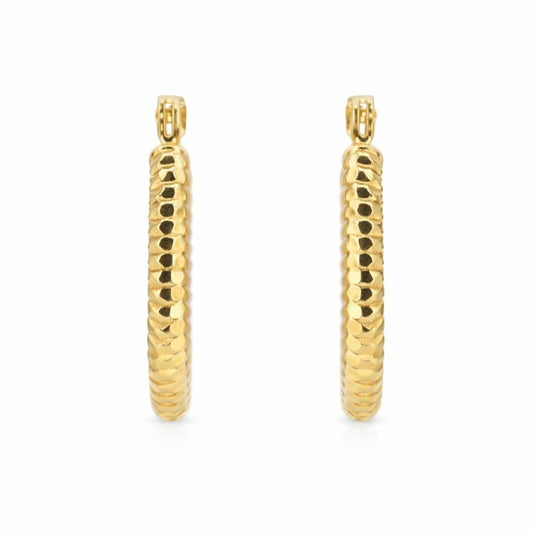 14K Yellow Gold Diamond Cut 3mm Hoop Earrings