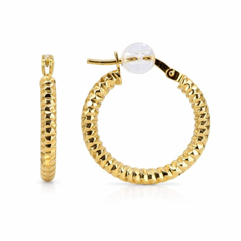 14K Yellow Gold Diamond Cut 3mm Hoop Earrings