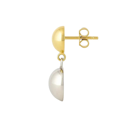 14K Two-Tone Gold Button Dangle Stud Earrings