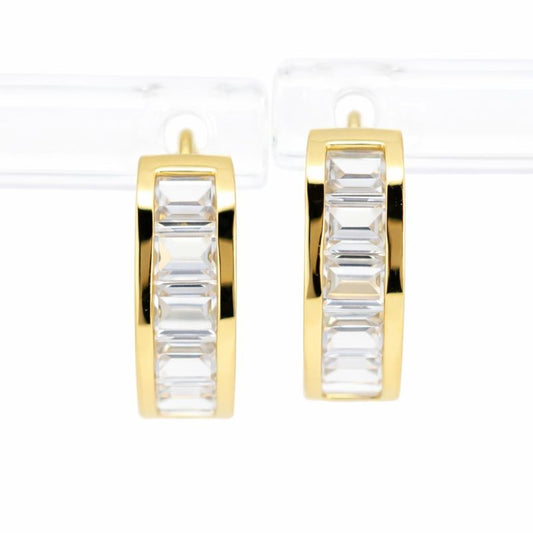 14K Yellow Gold Channel-Set CZ Baguette Hoop Earrings