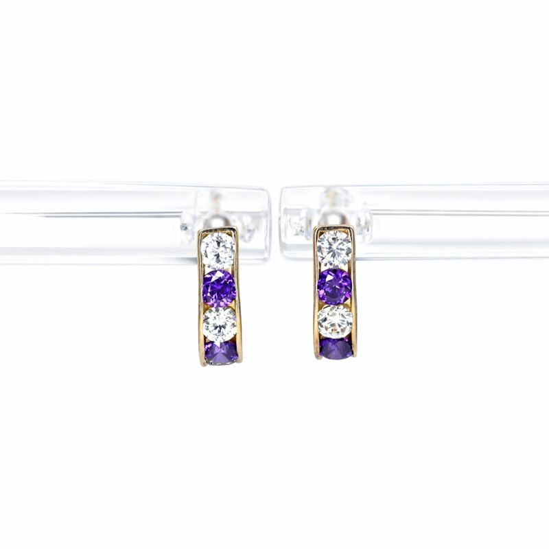 10K Yellow Gold Purple Stone & CZ Huggies