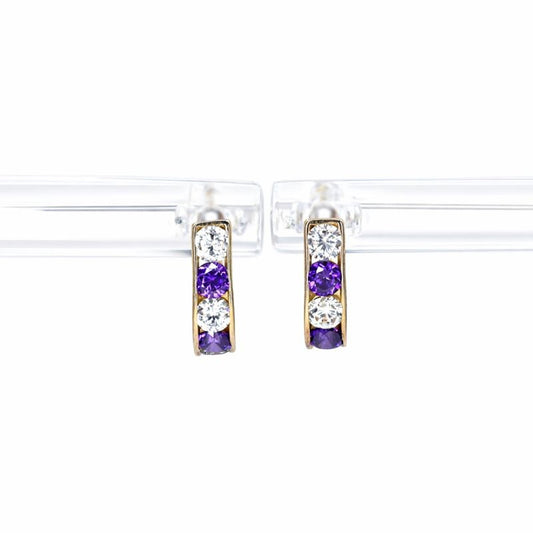 10K Yellow Gold Purple Stone & CZ Huggies