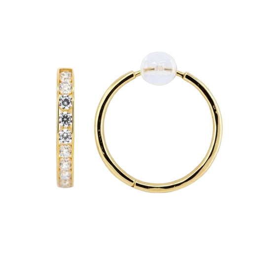 14K Yellow Gold CZ 2.5mm Huggies Hoop Earrings