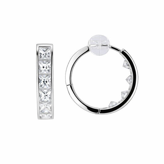 14K White Gold One Row Channel Set CZ 3mm Hoop Earrings