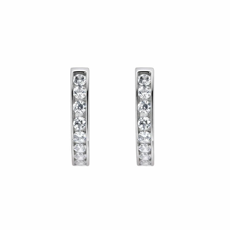 14K White Gold One Row Channel Set CZ 2.5mm Hoop Earrings
