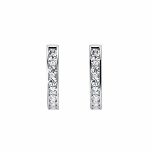 14K White Gold One Row Channel Set CZ 2.5mm Hoop Earrings