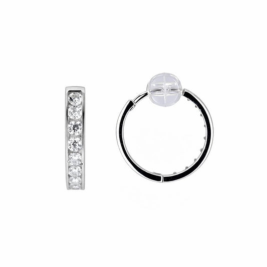 14K White Gold One Row Channel Set CZ 2.5mm Hoop Earrings